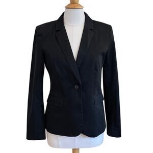 H&M Cotton Black Single Button Blazer, Classic, Floral Lining, Size 12